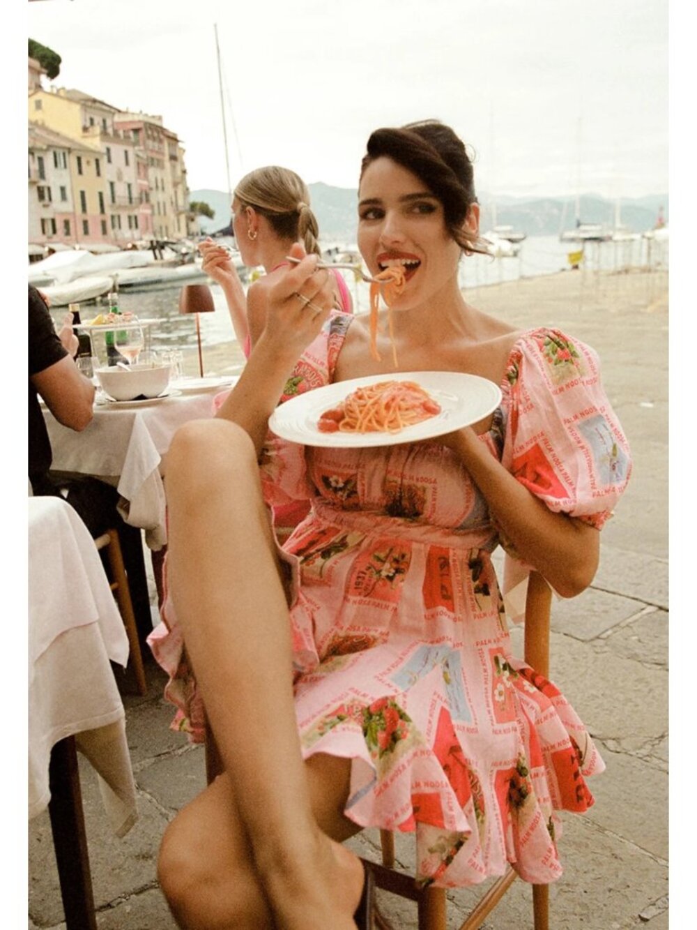 Palm Noosa Flora Dress Strawberry Stamp Linen Puff Sleeve Pink Mini AU 10 US 6